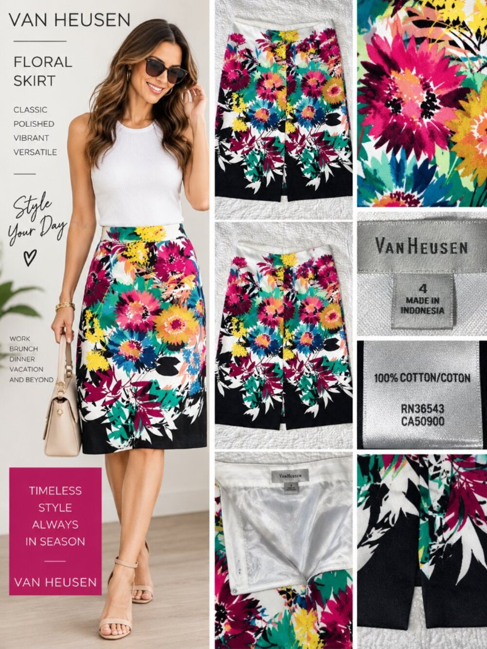 Van Heusen Floral Pencil Skirt Women’s Size 4 Multicolor 100% Cotton
